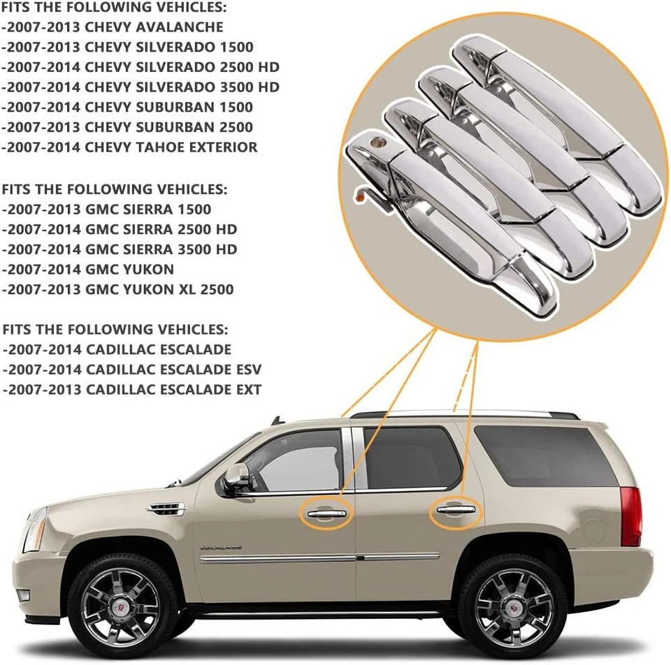 Juego de 4 manijas de puerta exterior exterior cromadas para camioneta Chevy 07-13 Foto 3 de 4
