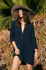 Free People Blossom Button-Up T-Shirt Dress Black S Urban Outfitters