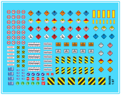 Waterslide Decal 1:87 H0 LKW Warnmarkierung Warnschild Truck Modellauto Gefahr
