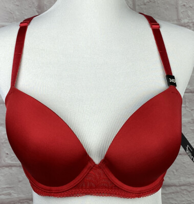 Felina Bra 34D Red Paramour Lace Back Contour Cup Plunge Padded Lift 115011 New
