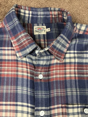 Camisa de franela a cuadros Faherty roja blanca y azul talla grande