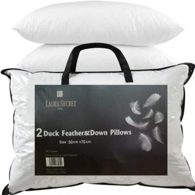 Duck 85% Down 15% Feather Pillow Hotel Quality Firm Support Extra Filling Pair