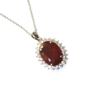  925 sterling silver ruby cubic zirconia pendant necklace 6.3g 20" unique