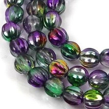 50 Czech Glass Melon Round Beads 5mm - Coated - Marea Peacock/Gold