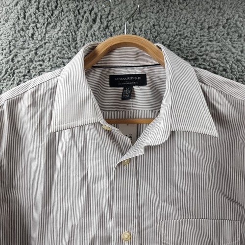 New Banana Republic Mens Dress Shirt Size M Slim Fit Grey White Stripe Collared - Picture 4 of 15