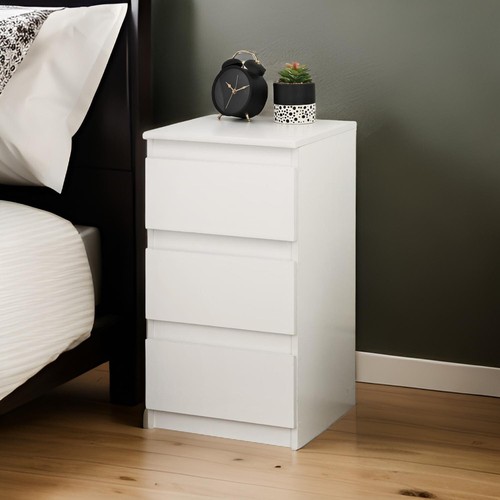 3 Drawer White Bedside Cabinet Furniture Storage Nightstand Bedroom Side Table - Picture 2 of 6