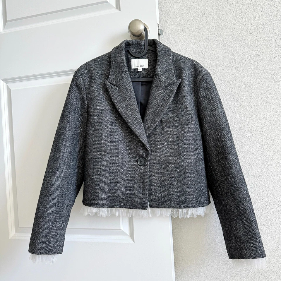 Traje 100 % lana australiana con ribete de encaje lana espiga chaqueta corta/minifalda Foto 2 de 4