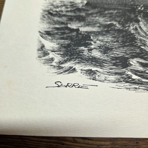 02L16 ANCIENNE LITHOGRAPHIE PLANCHE NOIR ET BLANC SIGNEE CLAUDE SERRE LA PECHE - Photo 2 sur 2