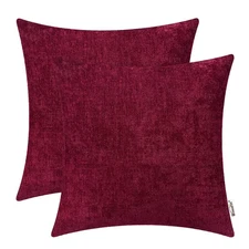 Throw Pillow Covers 22x22 Inches - Burgundy Chenille Pillow Covers Pack of 2,...