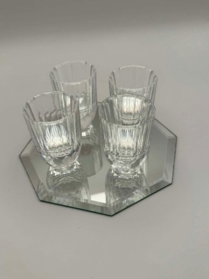 Vintage Swarovski Crystal Schnapps Shot Glasses Set of 4 w Mirror Tray Austria