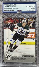 Logan Cooley Signed 2023-24 UD Game Dated Moments Hockey Card #5 PSA AUTO