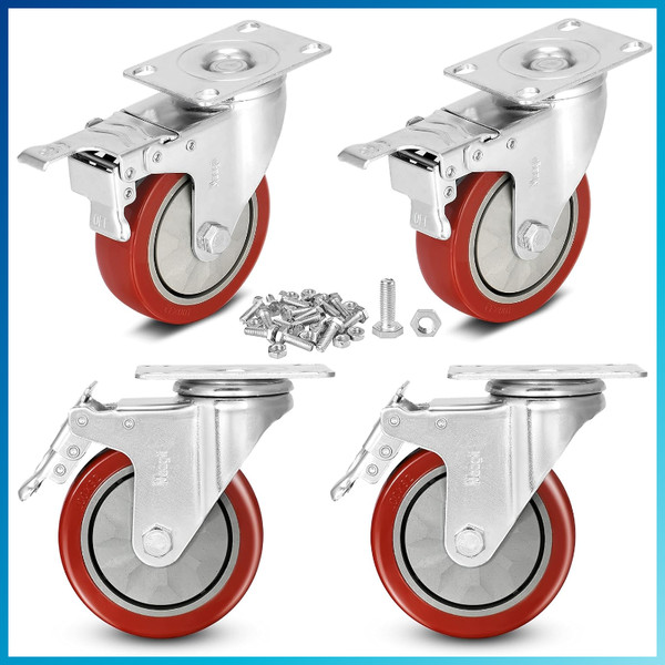 4Er Set 100Mm Lenkrollen Mit Bremse 800Kg TragfäHigkeit FüR MöBel & Industrie-image