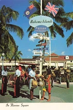 Postcard Bahamas Nassau Rawson Square Signpost Horse Officers Caribbean