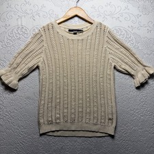 VERO MODA Sweater Womens Large White Open Knit Ruffle Bell Sleeve Pullover