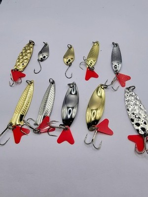 10 Spoon Lures Lot Trout Bass Crappie Walleye Fishing Spoons Gold Silver 