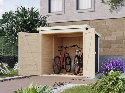 Fahrradgarage Fahrradbox Fahrradhaus Bikebox KARIBU Fichte grau für 3 Fahrräder