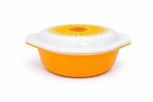 Vintage Pyrex Sunflower Casserole Dish W Lid Yellow Orange Milk Glass 1.5 Qt