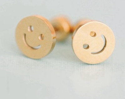 PIERCED CO. Smiley Face Stud Earrings Gold Tone HYPOALLERGENIC 