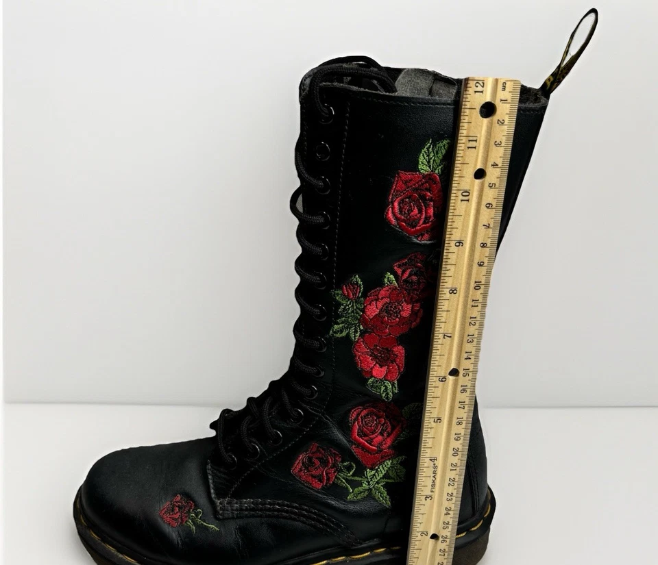 Dr. Martens Vonda Floral Embroidered Rose 14 Eye Zip Boots Us7/UK 5 Goth Punk - Image 3 of 4