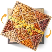 Gourmet Mixed Nuts Christmas Gift Basket with Lazy Susan in 2.5lb Assortment 