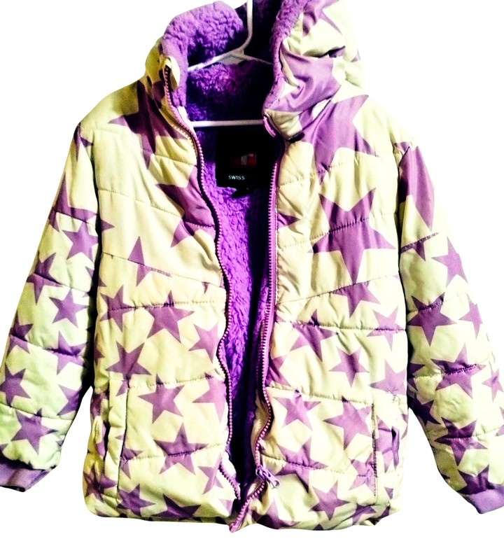 SwissTech Girls’ Puffer Jacket – Purple Star Print, 5T