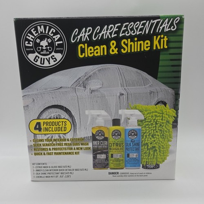 #ad NEW Chemical Guys Car Care Essentials Clean amp; Shine Kit 4 Products Included $19.99