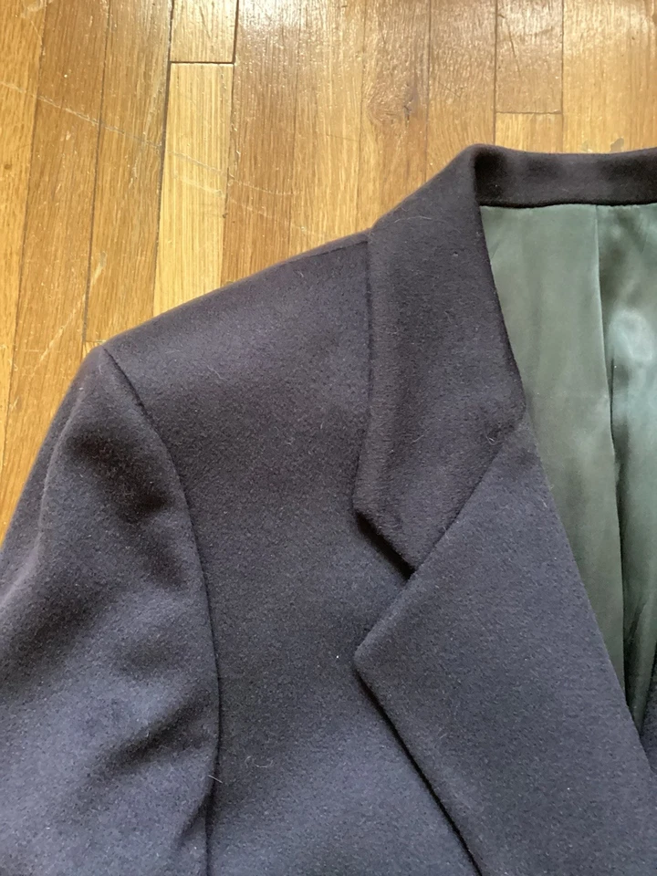 Vintage Perry Ellis 46R Solid Navy Blue Overcoat,Heavyweight Wool,Flaw Button - Image 2 of 4