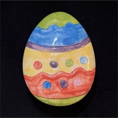 Easter Egg Trinket Box Hand Painted Ceramic Colorful Lidded Dish