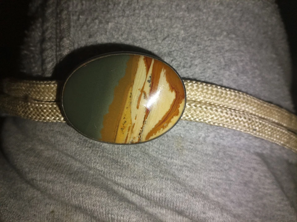 Corbata vintage antigua peón plata esterlina desierto jaspe bolo ÚNICA Foto 3 de 4