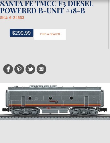 LIONEL SANTA FE TMCC F3 UNIDAD B DIÉSEL #18-B 6-24533 | Condition: New: Other (See Details)