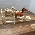 6 Vintage Fisher Price Little People Farm Animal 1970s Hong Kong Cow Horse Fence