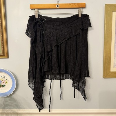 Black Lace Skirt XL Egirl Goth Asymmetrical Hem Festival Dark Romantic Fairycore