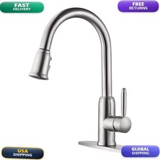 WOWOW Vintage Kitchen Faucet Brushed Nickel Pull Down Sprayer Single Handle 1