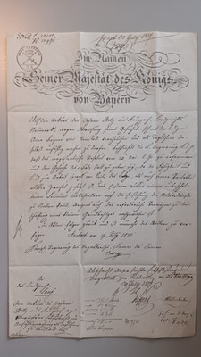 HISTORISCHE DOKUMENTE: Im Namen Seiner Majestät des Königs von Bayern. Ansbach 1