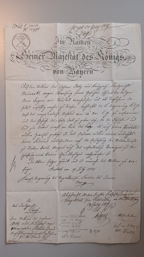 HISTORICAL DOCUMENTS: In the Name of His Majesty the King of Bavaria. Ansbach 1