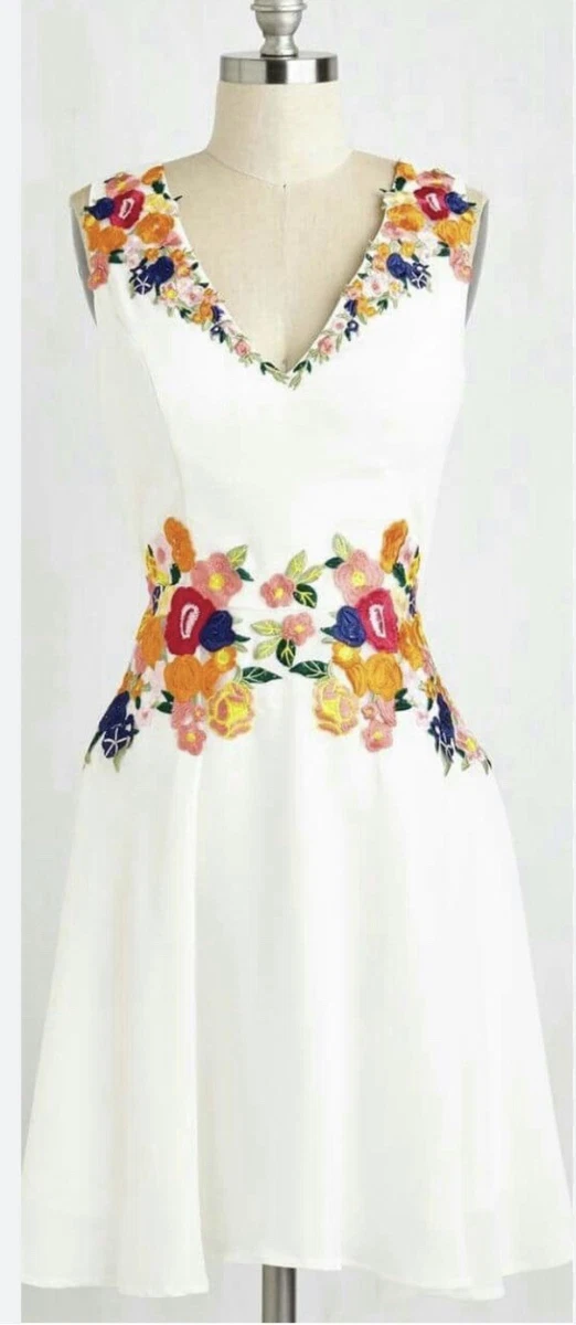 green emerald velvet dress Floral Embroidered Mesh Overlay Midi Dress in Cream main image 1