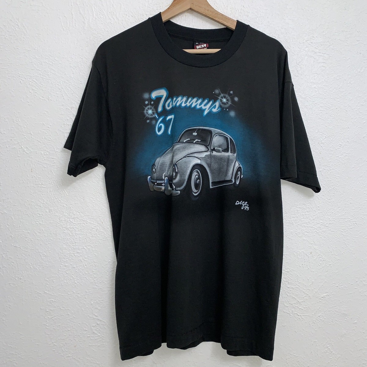 Vintage Airbrushed Tommy 67 VW Beetle Tee Black T-Shirt Single Stitch 90s  Large