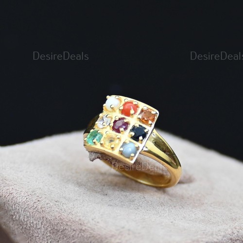 Multi Color Gemstone Women's Ring, Navratna Design in 925 Sterling ...
