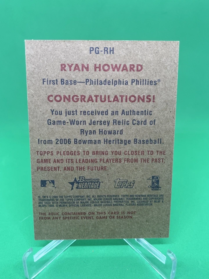 2006 Bowman Heritage Pieces of Greatness Ryan Howard Game Used Jersey Phillies - Image 2 of 2