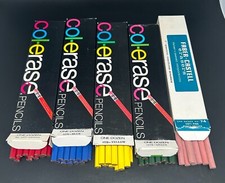 Faber Castell Col-Erase Lot Of 54 Pencils Red Green Blue Yellow Erasers