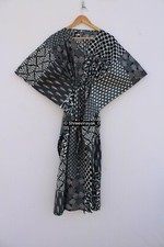 Indian Black  Long Floral Print Cotton Hippie Maxi Women Nightwear Caftan Dress