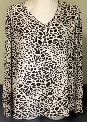 LOFT Ann Taylor Women's Long Sleeve Rayon Blouse Top Black White XXL 2XL NWT