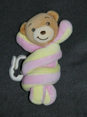 🍀Peluche Doudou Ours KALOO 2005 Jaune Rose Noeud Tressé Grelot 16 Cm TTBE - Photo 1/2