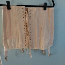 Vtg Lady-Lyke Sz 33 Boned Lace Up Corset Open Bottom 6Garters Elastic Hooks READ