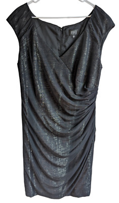 Adrianna Papell Womens Plus Cocktail Dress Black Gold Mesh Overlay Holiday 22W