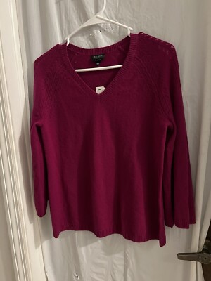 Talbots Petite Raspberry Cashmere Sweater NWT Sz S 3/4 Sleeve Classic
