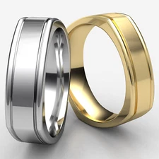 7mm Four Sided High Polished Finished White Gold Ring Man Men's Wedding Band