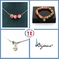 Steine Und Mineralien. Schmuckset Armband Halskette 3 Perlen Melonen-Turmalin