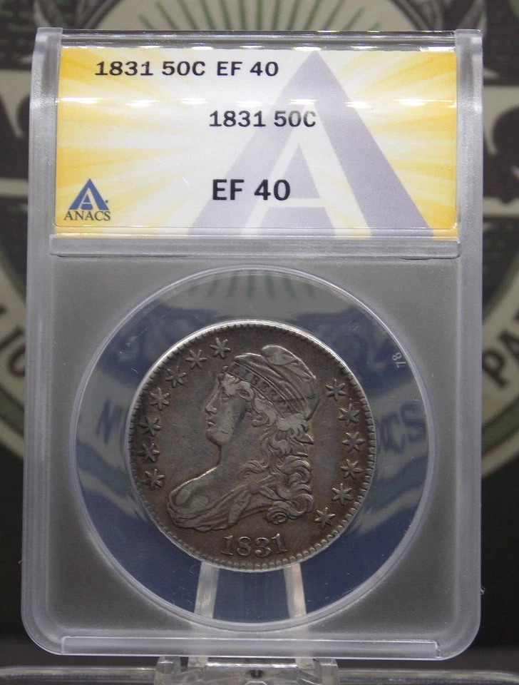 1831 Capped BUST Silver Half Dollar 50c ANACS EF40 #224 XF Extra Fine ECC&C, Inc - Image 3 of 4
