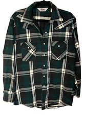 Vtg Dakota by Five Brothers Pearl Snap Green Plaid Heavy Flannel Large Tall USA